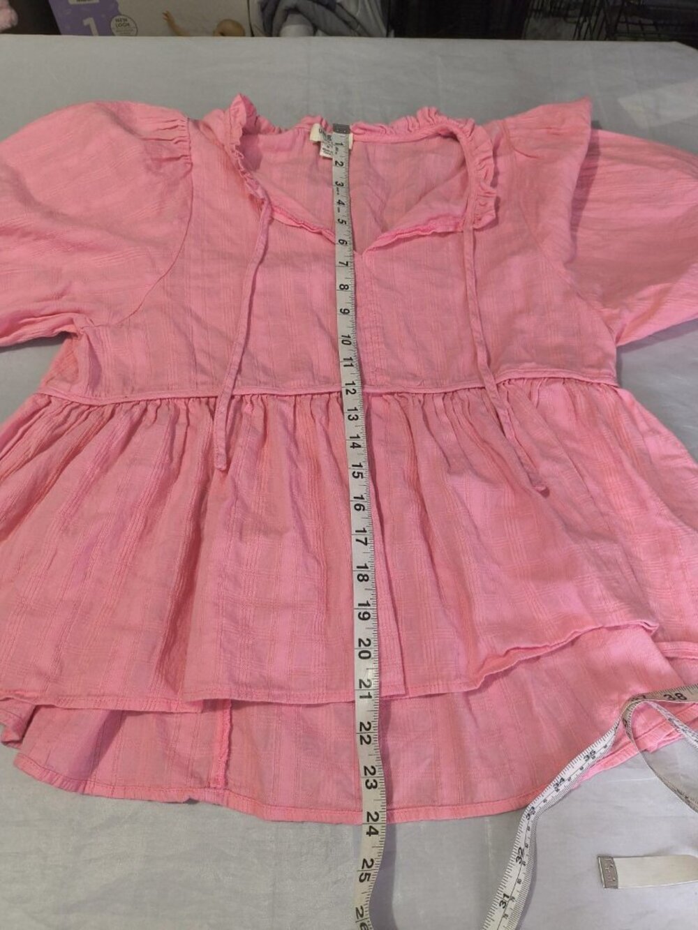 Umgee Pink Babydoll Blouse Boho Ruffled Split Long Sleeve Women's Size Medium - Picture 10 of 12
